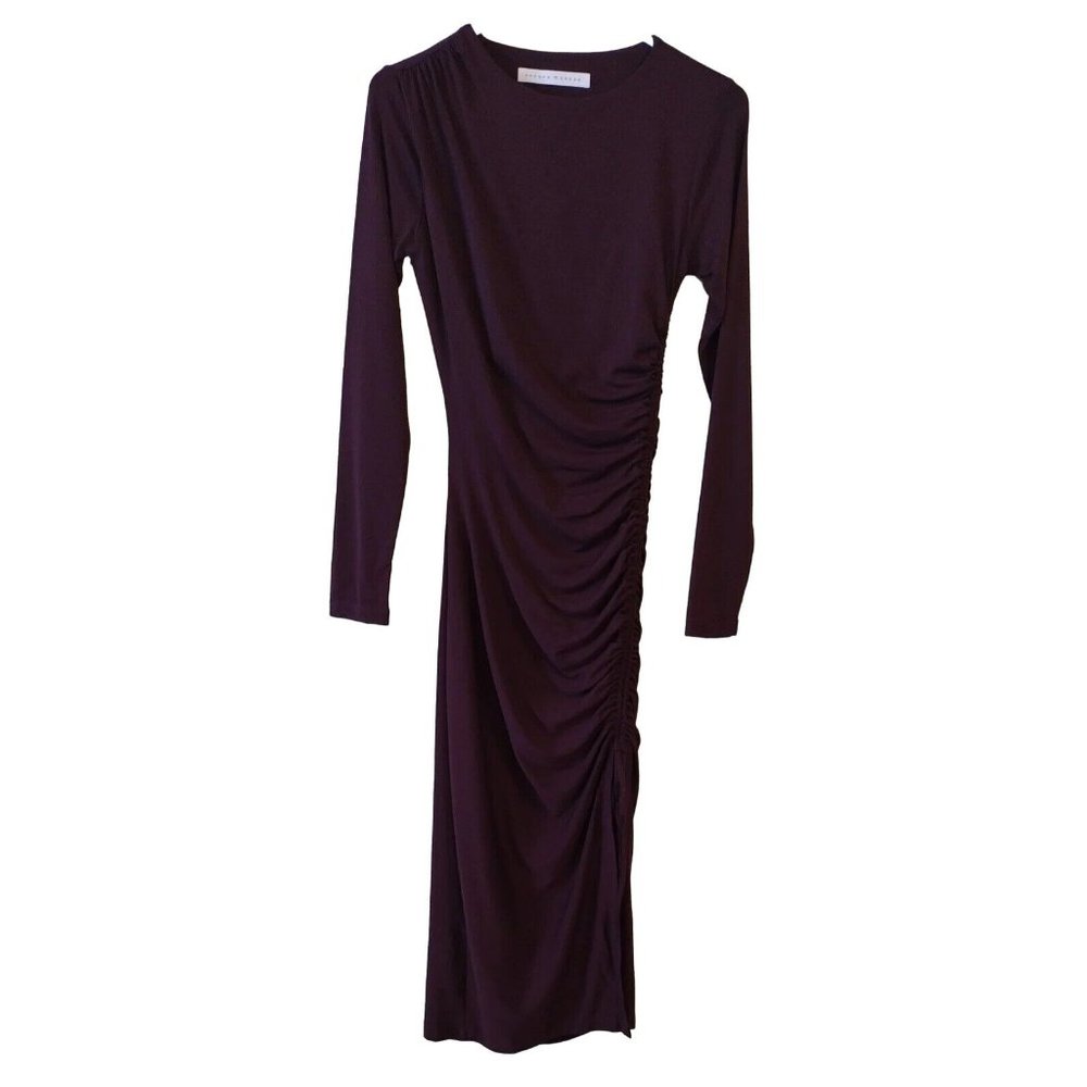 Susana Monaco Dress XS Side Tie Maxi Slit Long Sleeve Stretch